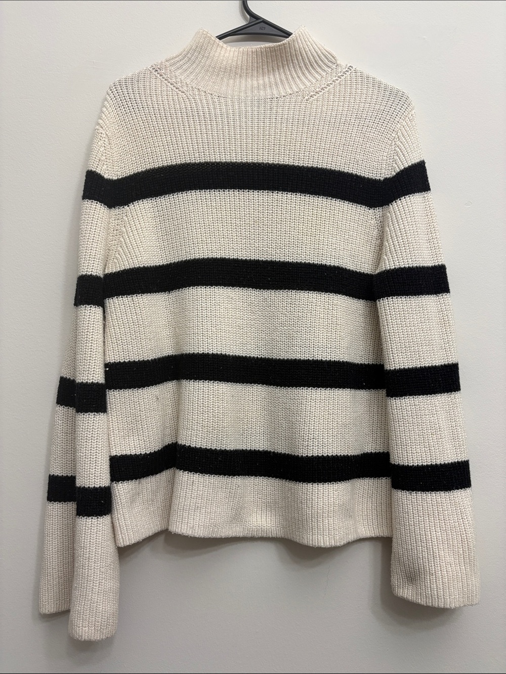 Banana Republic Cream & Black Striped Mock Neck Sweater